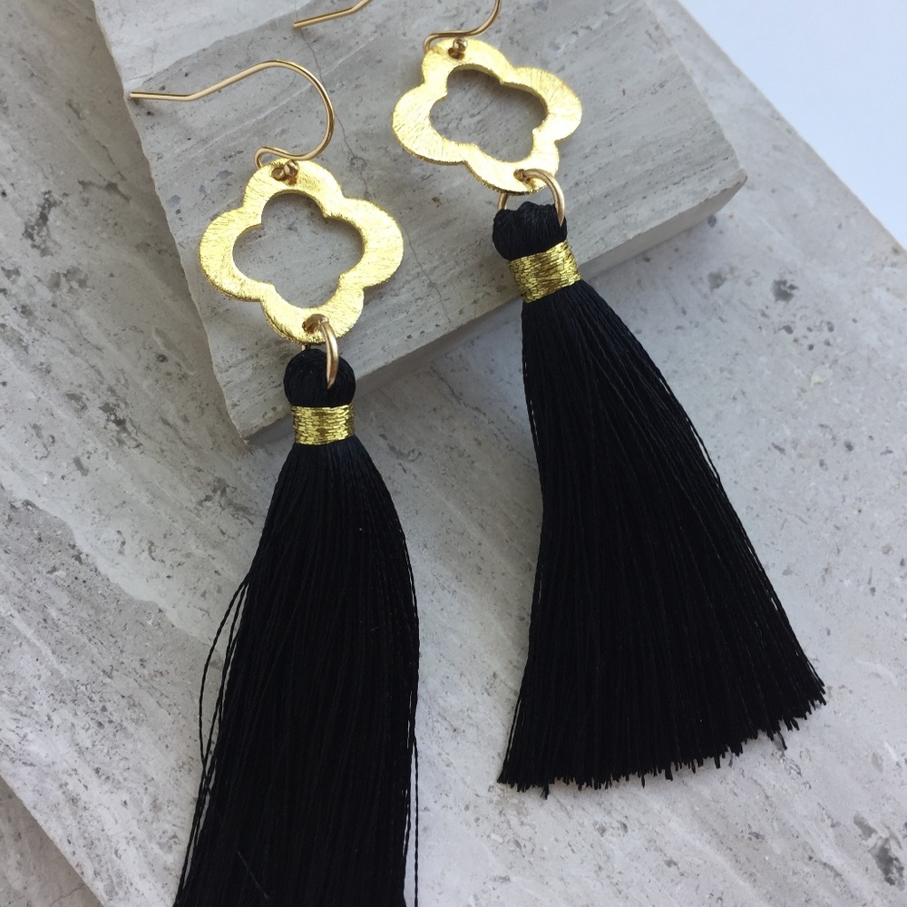 14K gold/sterling Quatrefoil Tassel Earrings